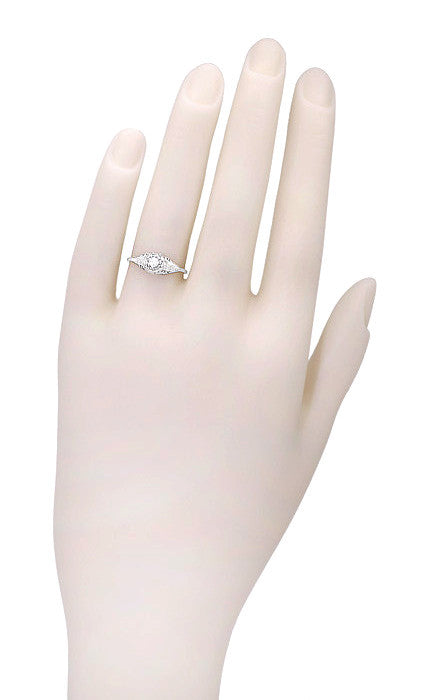 Art Deco Filigree Petite Diamond Ring in 14 Karat White Gold - Item: R204-LC - Image: 3