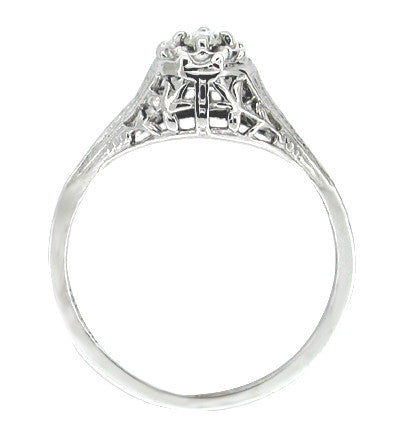 Art Deco Filigree Petite Diamond Ring in 14 Karat White Gold - Item: R204-LC - Image: 2