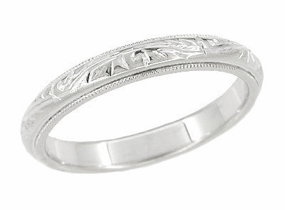 Art Deco Hand Engraved Vintage Wedding Ring in 14 Karat White Gold