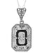 Art Deco Rectangular Onyx, Camphor Crystal and Diamond Filigree Necklace Pendant in Sterling Silver