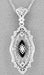 Art Deco Onyx, Camphor Crystal & Diamond Filigree Pendant Necklace in Sterling Silver