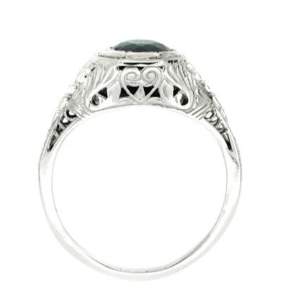 Art Deco Engraved Azalea Sapphire Filigree Ring in 14 Karat White Gold - Item: R168 - Image: 2