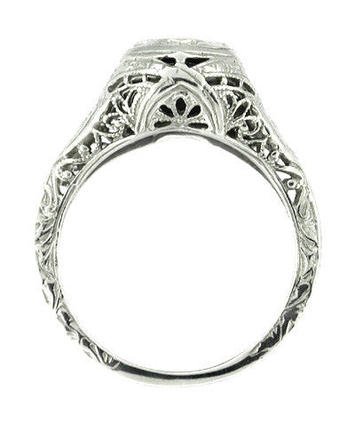 Art Deco Estate Sapphire Ring in 14 Karat White Gold - Filigree Design - Item: R173 - Image: 2