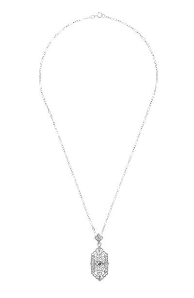 Art Deco Sapphire Filigree Pendant Necklace in Sterling Silver ...