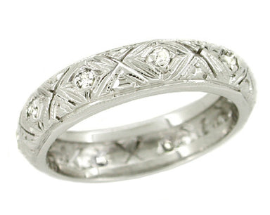 Art Deco Tylerville Vintage Filigree Diamond Wedding Band - 18K White Gold - Size 5.5