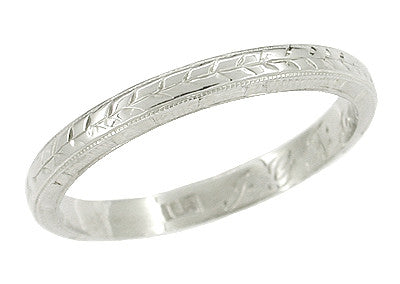 Art Deco Wheat Engraved Wedding Ring in 18 Karat White Gold