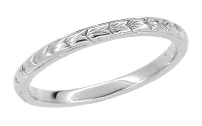 2mm Thin Antique Wedding Band With Wheat Engraving in White Gold - R241