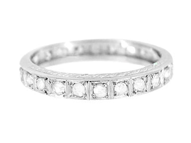 Art Deco Diamond Straightline Vintage Engraved Diamond Wedding Band in Platinum - Size 9
