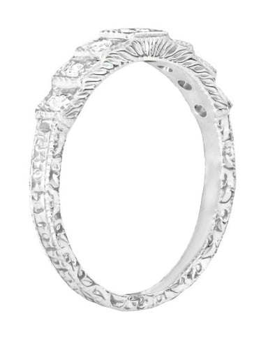 Art Deco Platinum Tiered Diamond Engraved Wedding Band - alternate view