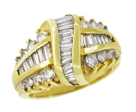 Channel Set Baguette and Round Diamond Estate Ring in 14 Karat Gold