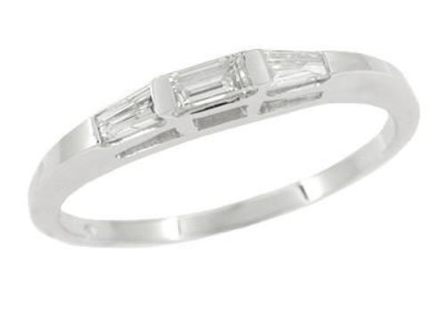 Vintage Baguette 3 Stone Wedding Band in White Gold - DWR137