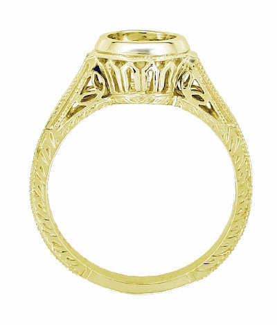 Art Deco Filigree Yellow Gold Low Profile Bezel Engagement Ring Setting for a 1 - 1.25 Carat Round Diamond | 14K or 18K - Item: R306Y1K14 - Image: 4