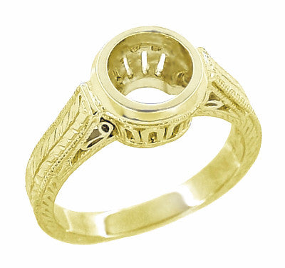 Art Deco Filigree Yellow Gold Low Profile Bezel Engagement Ring Setting for a 1 - 1.25 Carat Round Diamond | 14K or 18K - Item: R306Y1K14 - Image: 2