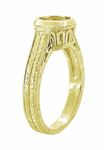 Art Deco Vintage Yellow Gold Engraved Filigree Bezel Mount Engagement Ring - 6.5mm to 7mm Bezel Setting - Low Profile - 18K or 14K Yellow Gold - R306Y1