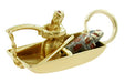 Enameled Big Catch Fisherman and Fishing Boat Charm in 14 Karat Gold