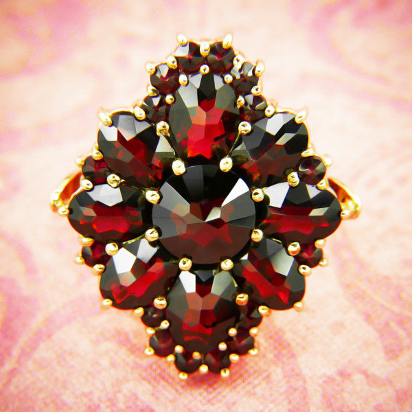 Victorian Style Bohemian Garnet Cocktail Ring in 14 Karat Gold and Sterling Vermeil - Item: R193 - Image: 4