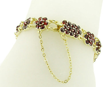 Bohemian Garnet Floral Link Bracelet in Sterling Silver with Yellow Gold Vermeil - alternate view
