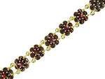 Bohemian Garnet Floral Link Bracelet in Sterling Silver with Yellow Gold Vermeil