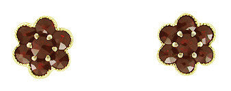 Bohemian Garnet Flower Victorian Stud Earrings in 14 Karat Yellow Gold and Sterling Silver Vermeil