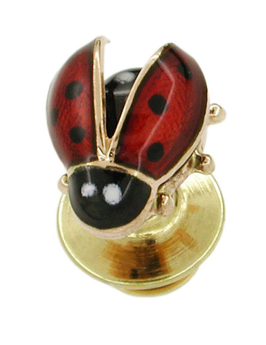 Enameled Ladybug Antique Lapel Pin in 14 Karat Gold - alternate view