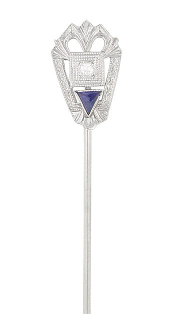 Art Deco Sapphire and Diamond Antique Stickpin in 14 Karat White Gold - Item: BR166 - Image: 2