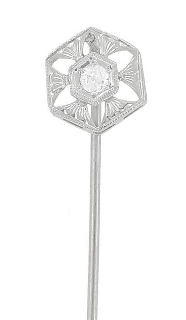 Antique Art Deco Diamond Stickpin in 14 Karat White Gold - alternate view