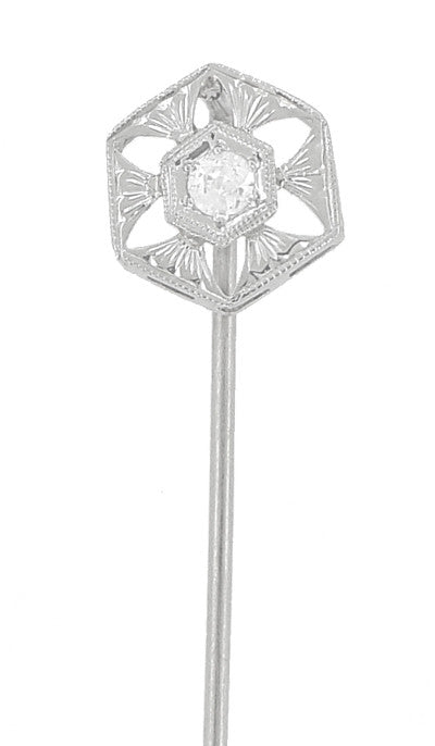 Antique Art Deco Diamond Stickpin in 14 Karat White Gold - Item: BR167 - Image: 2