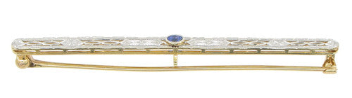 Art Deco Filigree Sapphire Antique Krementz Brooch in 14 Karat Gold - Item: BR172 - Image: 2
