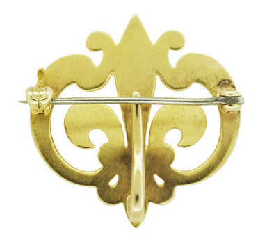 Antique Victorian Fleur De Lis Scroll Brooch and Watch Pin in 14 Karat Yellow Gold - alternate view