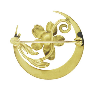 Antique Victorian Scroll Crescent Flower Brooch in 12 Karat Gold - alternate view