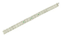 Antique Inspired Art Deco Filigree Emerald & Diamond Engraved Bracelet in 14 Karat White Gold
