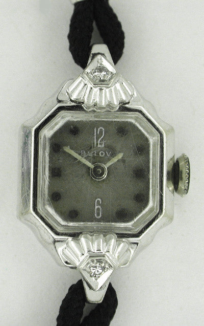 Ladies Bulova Art Deco Diamond Wristwatch in 14K White Gold