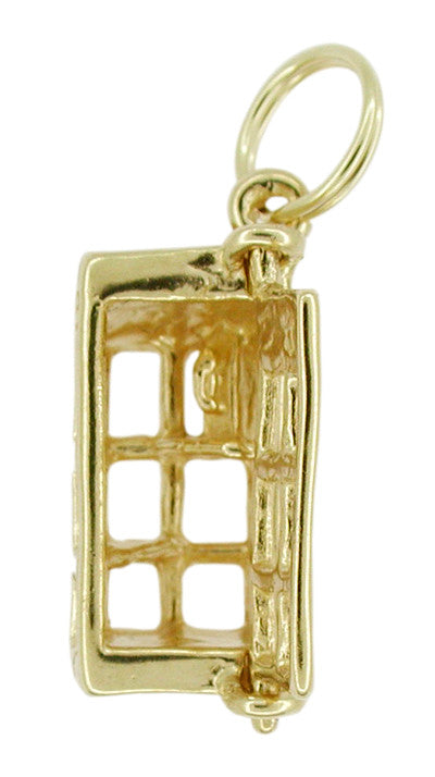 Open Door on Movable Telephone Booth Charm in 14 Karat Gold Circa 1950's Vintage - C252