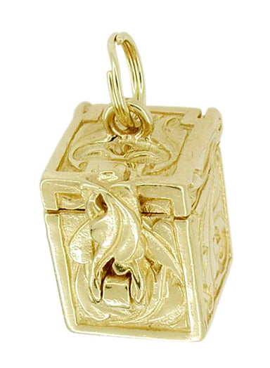 Movable Box of Dreams Pendant in 14 Karat Yellow Gold - Engraved Prayer Box Charm - alternate view