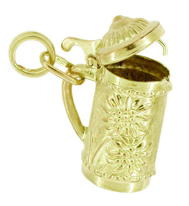 Floral Patterned Movable German Beer Stein Charm in 9 Karat Gold