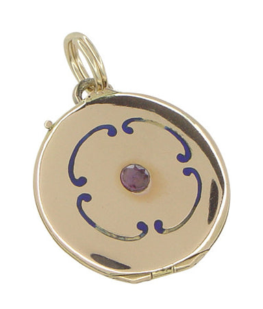 Victorian Enameled Locket Pendant in 14 Karat Gold