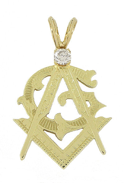 Diamond Set Masonic Pendant in 14 Karat Gold