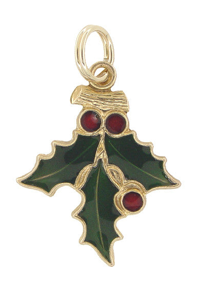 Christmas Holiday Holly and Berries Charm in 14 Karat Gold