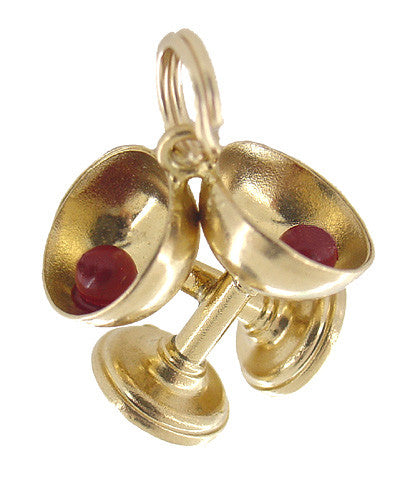 Vintage Two Wine Goblets Charm with Red Wine Drops in 14 Karat Yellow Gold - C398