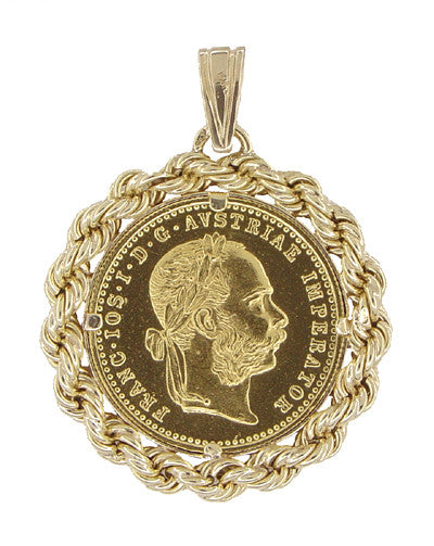 Austrian Emperor Franz Joseph One Ducat 24 Karat Gold Coin Pendant