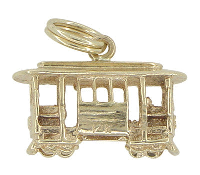 Cable Car Charm - 14K Yellow Gold Trolley Car Pendant - C426