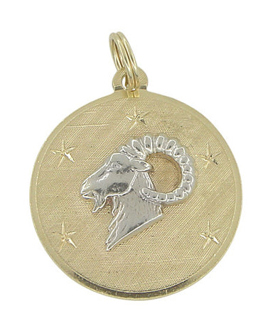 Aries Ram Medallion Pendant  in 14 Karat White and Yellow Gold