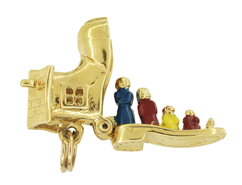 Movable Old Woman in A Shoe Charm in 14 Karat Gold