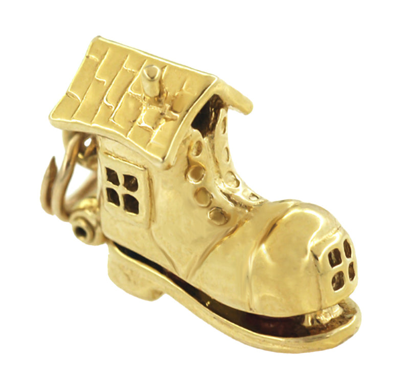 Movable Old Woman in A Shoe Charm in 14 Karat Gold - Item: C440 - Image: 2