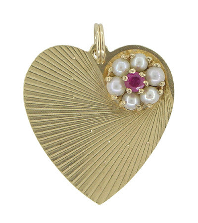 Vintage Heart Pendant Set With Ruby and Pearls in 14 Karat Gold