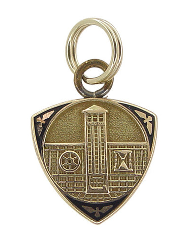 Vintage Taille d'epargne Enamel  Engraved Engineer Charm in 10K Gold