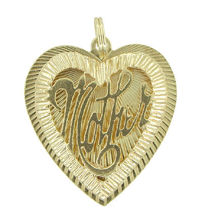 Vintage "Mother" Filigree Heart Charm in 14 Karat Gold