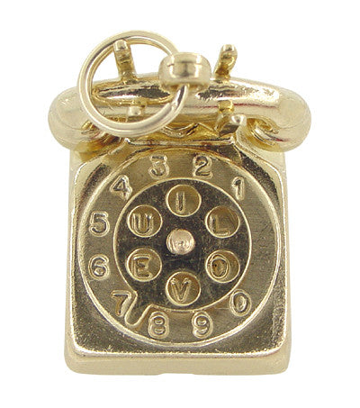 Movable Vintage "I Love You" Dial Telephone Charm in 14 Karat Gold