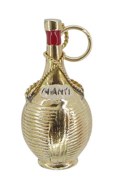 Chianti Wine Bottle in a Basket Charm in 18 Karat Gold