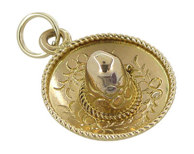 Vintage Sombrero Mexican Hat Charm in 18 Karat Yellow Gold